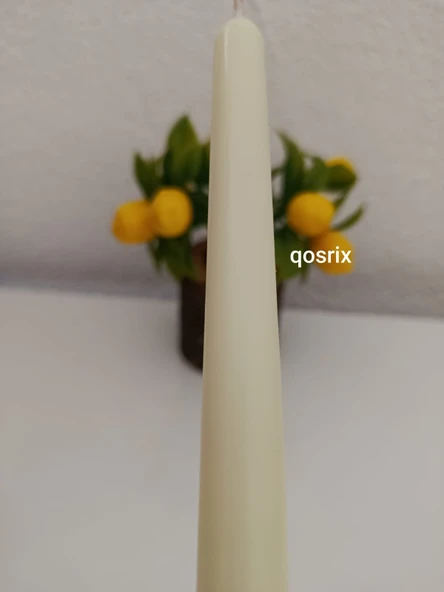 qosrix Açık Krem Şamdan Soya Mumu 1. Kalite Soya Doğal Pudra Kokulu Uzun Çubuk Konik Mum Dekoratif 1 Adet - 3