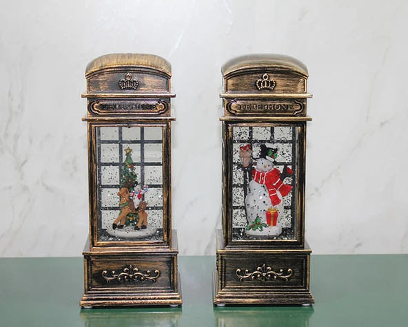 Telefon Kulübesi Tasarımlı Yılbaşı Temalı Işıklı Müzikli Kar Küresi Model 1 ürün görseli