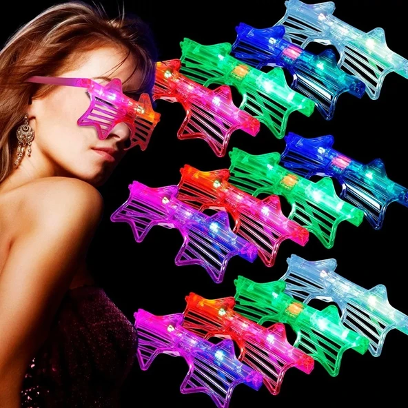 Ledli Yıldız Parti Gözlüğü 6 Renk 12 Adet ürün görseli