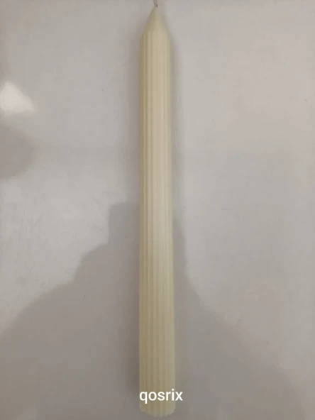 qosrix Açık Krem Şamdan Soya Mumu 1. Kalite Soya Doğal Pudra Kokulu Uzun Çubuk Konik Mum Dekoratif 1 Adet - 3