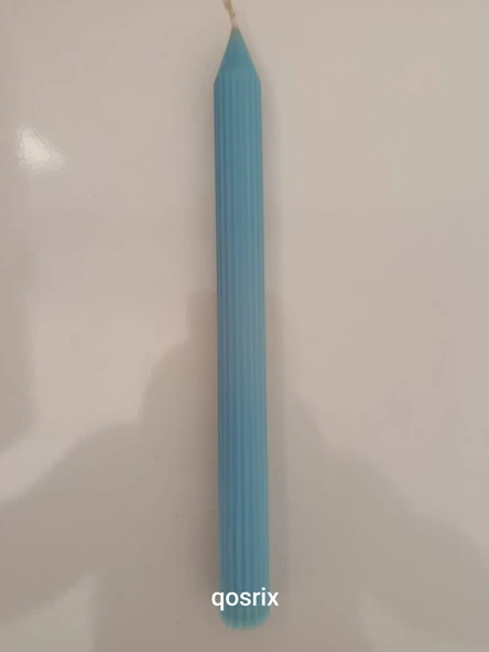 qosrix Açık Mavi Şamdan Soya Mumu 1. Kalite Soya Doğal Pudra Kokulu Uzun Çubuk Konik Mum Dekoratif 1 Adet - Resim 3