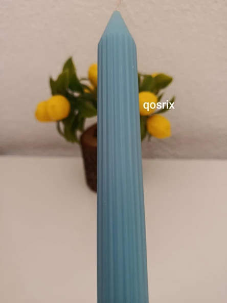 qosrix Açık Mavi Şamdan Soya Mumu 1. Kalite Soya Doğal Pudra Kokulu Uzun Çubuk Konik Mum Dekoratif 1 Adet - Resim 2