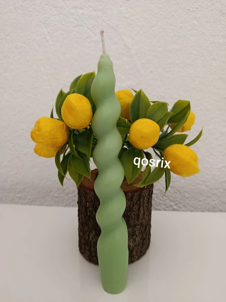 qosrix Açık Yeşil Italyan Burgulu Şamdan Soya Mumu Doğal Kokulu Çubuk Konik Burgu Spiral Mum Dekoratif 1 Adet