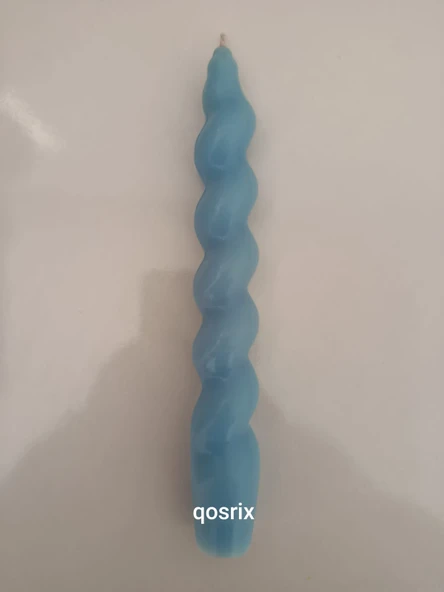 qosrix Açık Mavi Italyan Burgulu Şamdan Soya Mumu Doğal Kokulu Çubuk Konik Burgu Spiral Mum Dekoratif 1 Adet - Resim 4