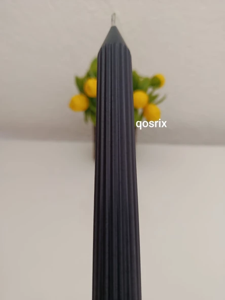 qosrix Antrasit Gri Şamdan Soya Mumu 1. Kalite Doğal Vanilya Kokulu Uzun Çubuk Konik Mum Dekoratif 1 Adet - 3