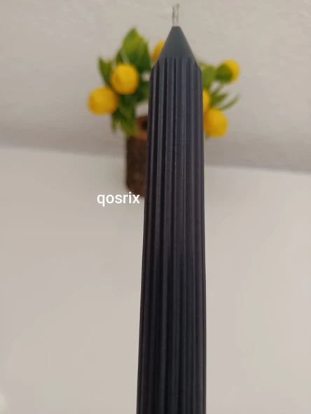 qosrix Antrasit Gri Şamdan Soya Mumu 1. Kalite Doğal Vanilya Kokulu Uzun Çubuk Konik Mum Dekoratif 1 Adet - 2