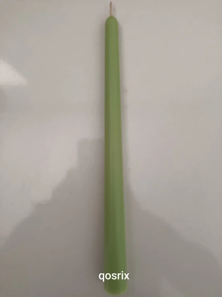qosrix Açık Yeşil Şamdan Soya Mumu 1. Kalite Doğal Vanilya Kokulu Uzun Çubuk Konik Mum Dekoratif 1 Adet - 3