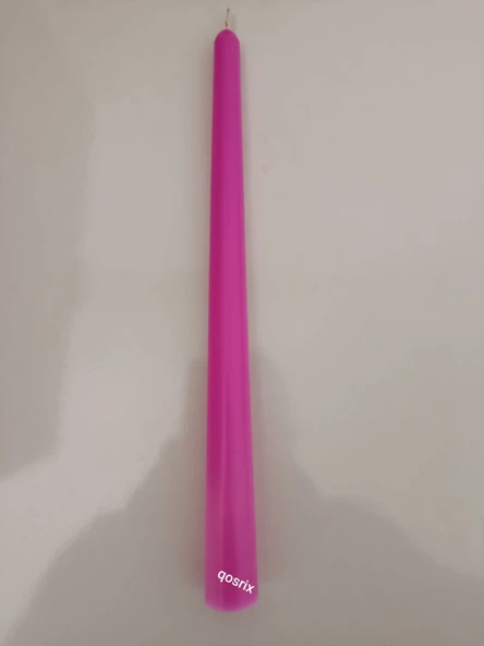 qosrix Açık Pembe Şamdan Soya Mumu 1. Kalite Soya Doğal Pudra Kokulu Uzun Çubuk Konik Dekoratif Mum 1 Adet - 3