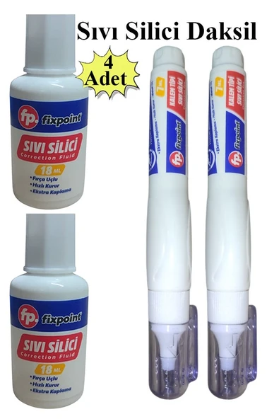 Sıvı Silici Daksil ve Kalem Daksil 4 Adet Fırçalı Sıvı Düzeltici Daksil Yazı Düzeltici Okul Ofis Büro Fırça Uçlu Daksi