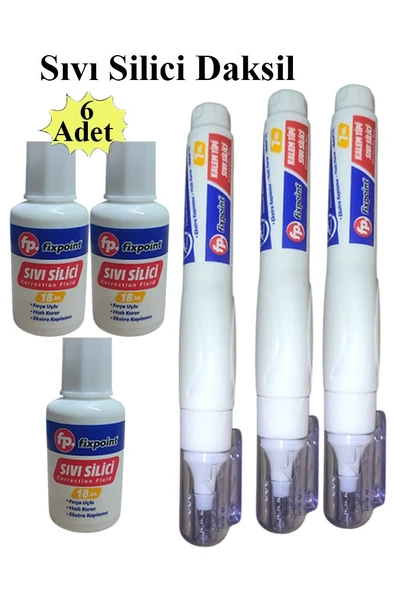 Sıvı Silici Daksil ve Kalem Daksil 6 Adet Fırçalı Sıvı Düzeltici Daksil Yazı Düzeltici Okul Ofis Büro Fırça Uçlu Daksi