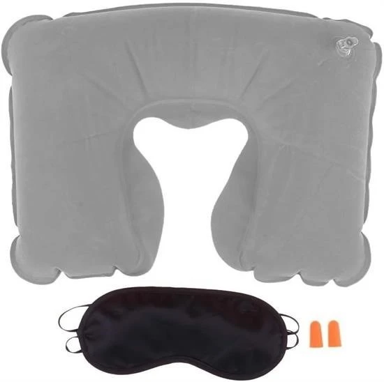 BUFFER® Üçlü Seyahat Seti Şişme Yastık Göz Bandı Kulak Tıkacı - 3
