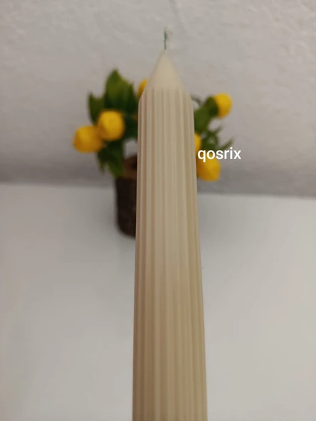 qosrix Krem Şamdan Soya Mumu 1. Kalite Soya Doğal Pudra Kokulu Uzun Çubuk Konik Mum Dekoratif 1 Adet - Resim 3