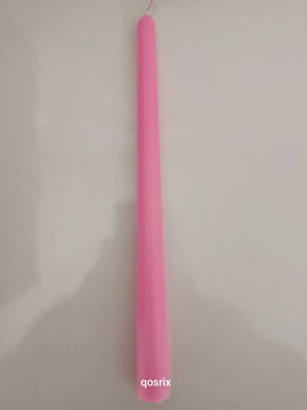 qosrix Pudra Pembe Şamdan Soya Mumu 1. Kalite Soya Doğal Pudra Kokulu Uzun Çubuk Konik Dekoratif Mum 1 Adet - 3