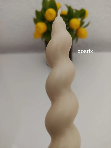qosrix Krem Italyan Burgulu Şamdan Soya Mumu Doğal Kokulu Çubuk Konik Burgu Spiral Mum Dekoratif 1 Adet - 2