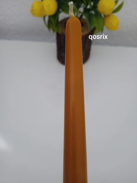 qosrix Hardal Sarısı Şamdan Soya Mumu 1. Kalite Doğal Vanilya Kokulu Uzun Çubuk Konik Mum Dekoratif 1 Adet - Resim 2