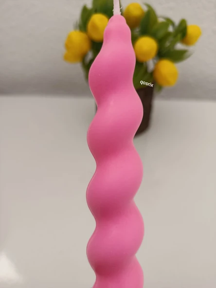 qosrix Pudra Pembe Italyan Burgulu Şamdan Soya Mumu Doğal Kokulu Uzun Çubuk Konik Burgu Spiral Mum 1 Adet - Resim 2