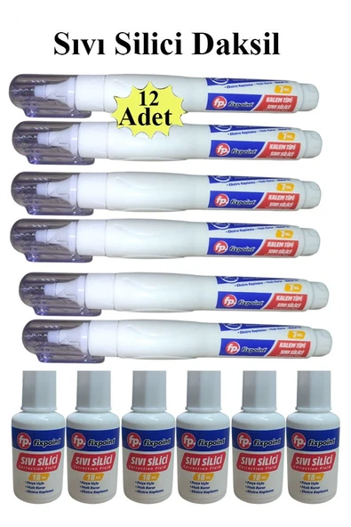 Sıvı Silici Daksil ve Kalem Daksil 12 Adet Fırçalı Sıvı Düzeltici Daksil Yazı Düzeltici Okul Ofis Büro Fırça Uçlu Daksi