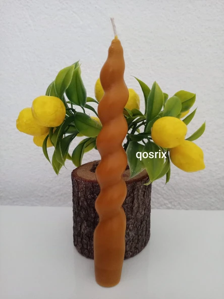 qosrix Hardal Sarısı Italyan Burgulu Şamdan Soya Mumu Doğal Kokulu Çubuk Konik Burgu Spiral Mum Dekoratif 1 Adet - 1