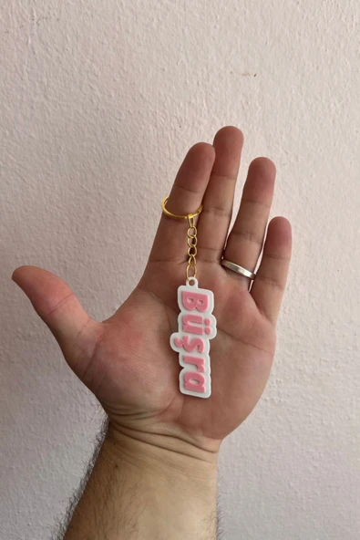 Özel Tasarım Tekli İsim Anahtarlığı - Pembe Renk Kişiselleştirilmiş Anahtar ve Çanta Aksesuarı - 2