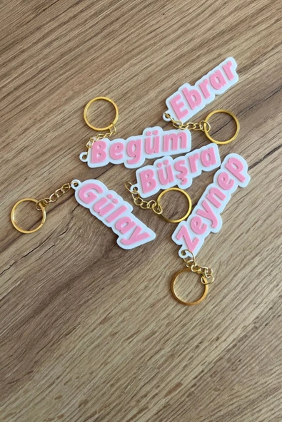 Özel Tasarım Tekli İsim Anahtarlığı - Pembe Renk Kişiselleştirilmiş Anahtar ve Çanta Aksesuarı - 3
