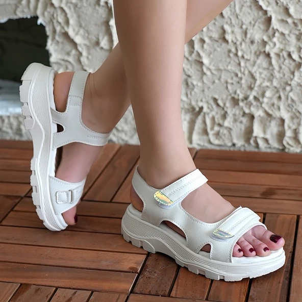 Trita Bej Cilt Cırt Cırtlı Sandalet - 3