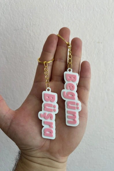 Özel Tasarım Çiftli İsim Anahtarlığı - Pembe Renk Kişiselleştirilmiş Anahtar ve Çanta Aksesuarı