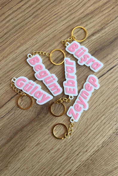 Özel Tasarım Çiftli İsim Anahtarlığı - Pembe Renk Kişiselleştirilmiş Anahtar ve Çanta Aksesuarı - 3