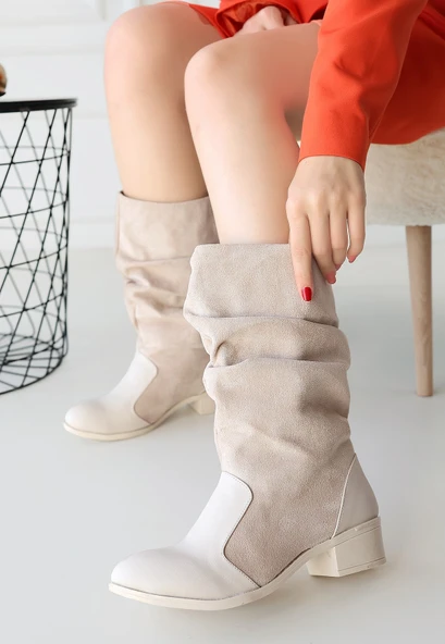 Jolin Bej Cilt Süet Detaylı Çizme - 3