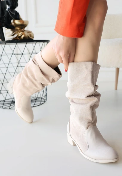 Jolin Bej Cilt Süet Detaylı Çizme - 2
