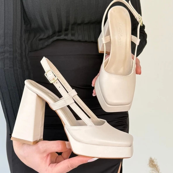 Mety Bej Cilt Topuklu Ayakkabı - Resim 5