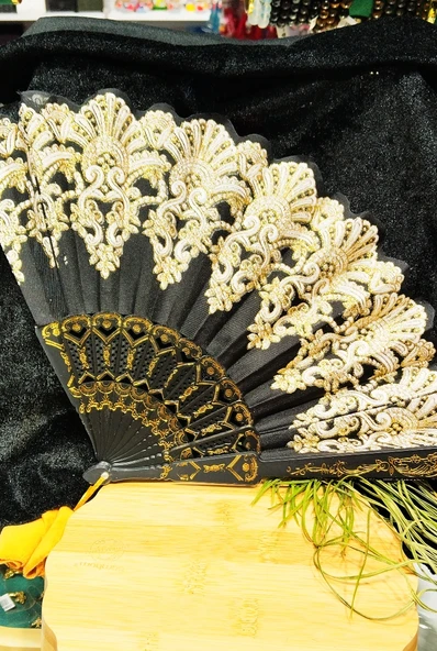 Monalisa Home Otantik Lüks Figürlü  Siyah Yelpaze