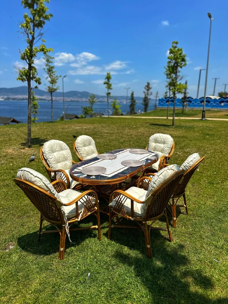 Romano 6 Kişilik Bambu Bahçe Takımı, Doğal Bambu Renk, Şık, Dayanıklı Ve Konforlu Tasarım - 7