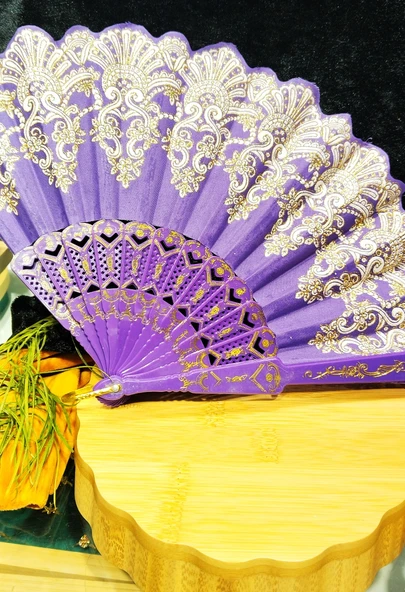 Monalisa Home Otantik Lüks Figürlü Mor Yelpaze