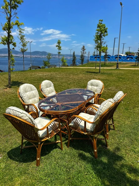 Romano 6 Kişilik Bambu Bahçe Takımı, Doğal Bambu Renk, Şık, Dayanıklı Ve Konforlu Tasarım - 3