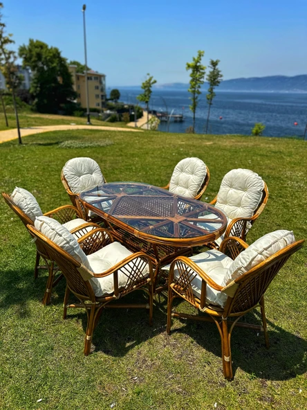 Romano 6 Kişilik Bambu Bahçe Takımı, Doğal Bambu Renk, Şık, Dayanıklı Ve Konforlu Tasarım