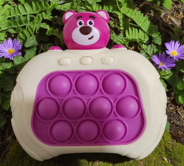 YÜKSEK KALİTE PEMBE AYI POPİT YENİ NESİL POPİT OYUNCAK POPİT SESLİ RENKLİ LED IŞIKLI POPİT AKILOYUNU - Resim 2