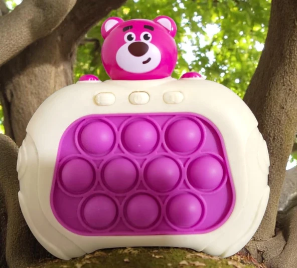 YÜKSEK KALİTE PEMBE AYI POPİT YENİ NESİL POPİT OYUNCAK POPİT SESLİ RENKLİ LED IŞIKLI POPİT AKILOYUNU ürün görseli