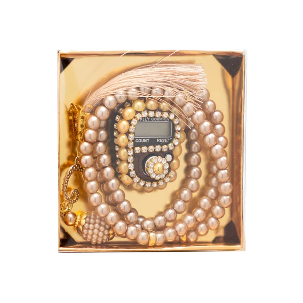 Taşlı Zikirmatik Tesbih Hediye Seti (Gold)