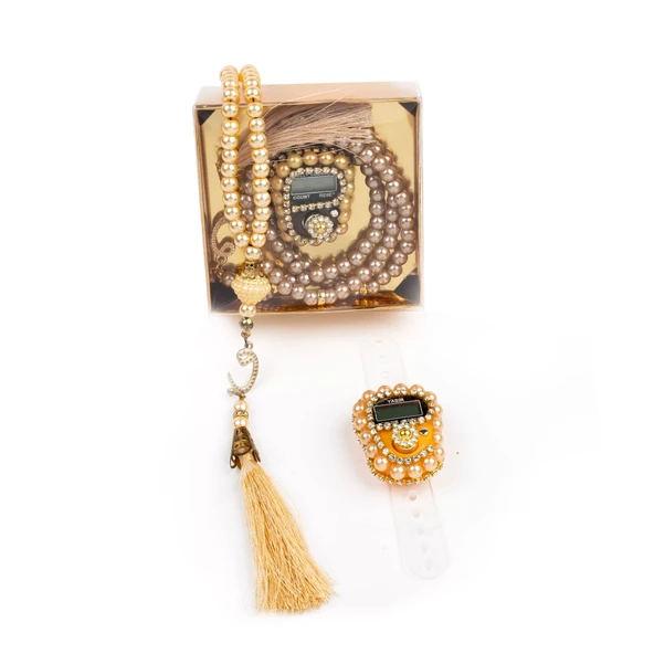 Taşlı Zikirmatik Tesbih Hediye Seti (Gold) - 2