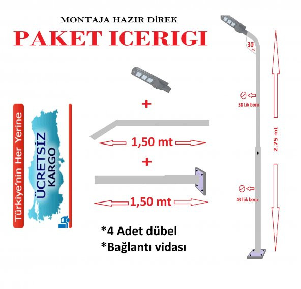 Güneş Enerjili Bahçe Aydınlatma Direği + 180W Solar Sokak Lambası - 3