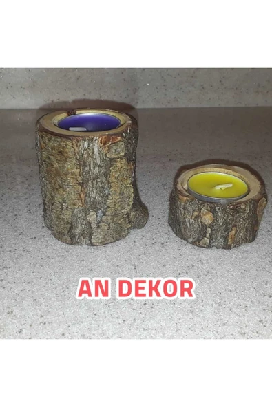 Doğal Kütük - Ahşap Mumluk + 2 Adet Tealight Mum / 2 ’li !!!
