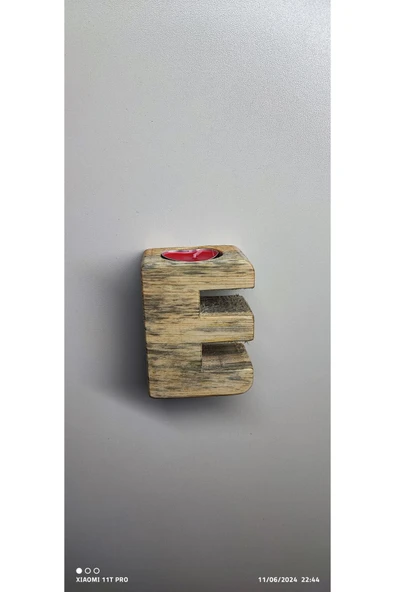 ’’ E ’’ Harfli Ahşap Mumluk + 1 Adet Tealight Mum !!!