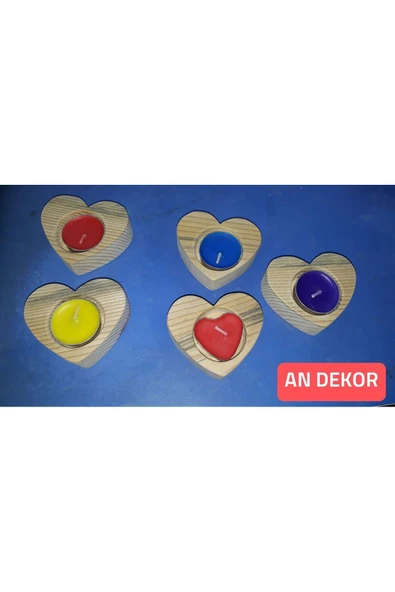 Kalp Desenli Ahşap Mumluk + 1 Adet Tealight Mum !!!