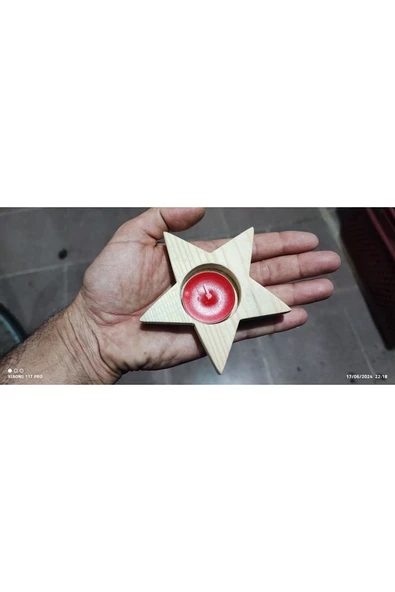 Yıldız Desenli Ahşap Mumluk + 1 Adet Tealight Mum !!! - 3