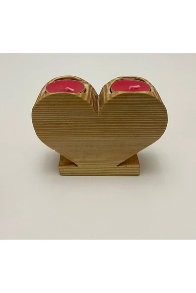 Kalp Desenli 2 ’li Ahşap Mumluk + 2 Adet Tealight Mum !!!