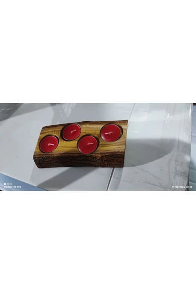 4 ’lü Ahşap Mumluk + 4 Adet Tealight Mum !!! - 2