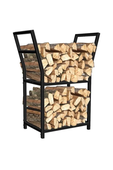 İki Katlı Şömine Soba Odunluk / Metal / Siyah / 140x40x120(h) - 2