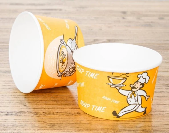 YüceCup Kraft Kağıt Şeffaf Kapaklı Çorba Kasesi - 14 Oz - 480 Ml. - 50 Adet / Kase + Kapak - Resim 2