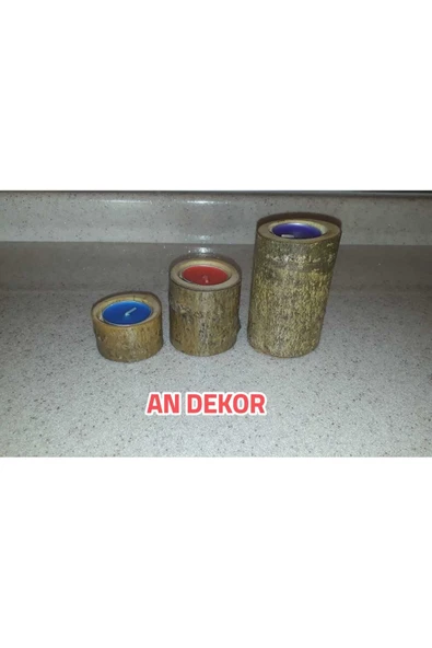 Doğal Kütük - Ahşap Mumluk + 3 Adet Tealight Mum / 3 ’lü !!!