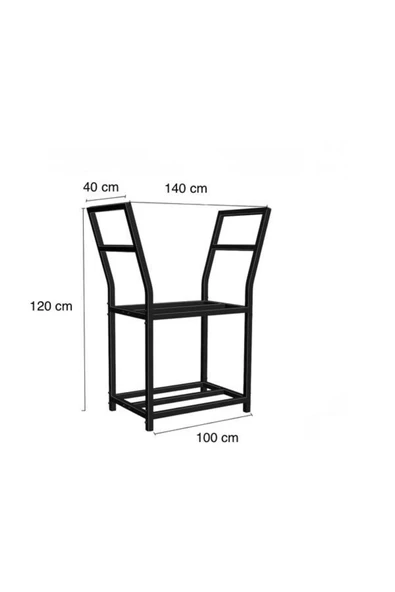İki Katlı Şömine Soba Odunluk / Metal / Siyah / 140x40x120(h)